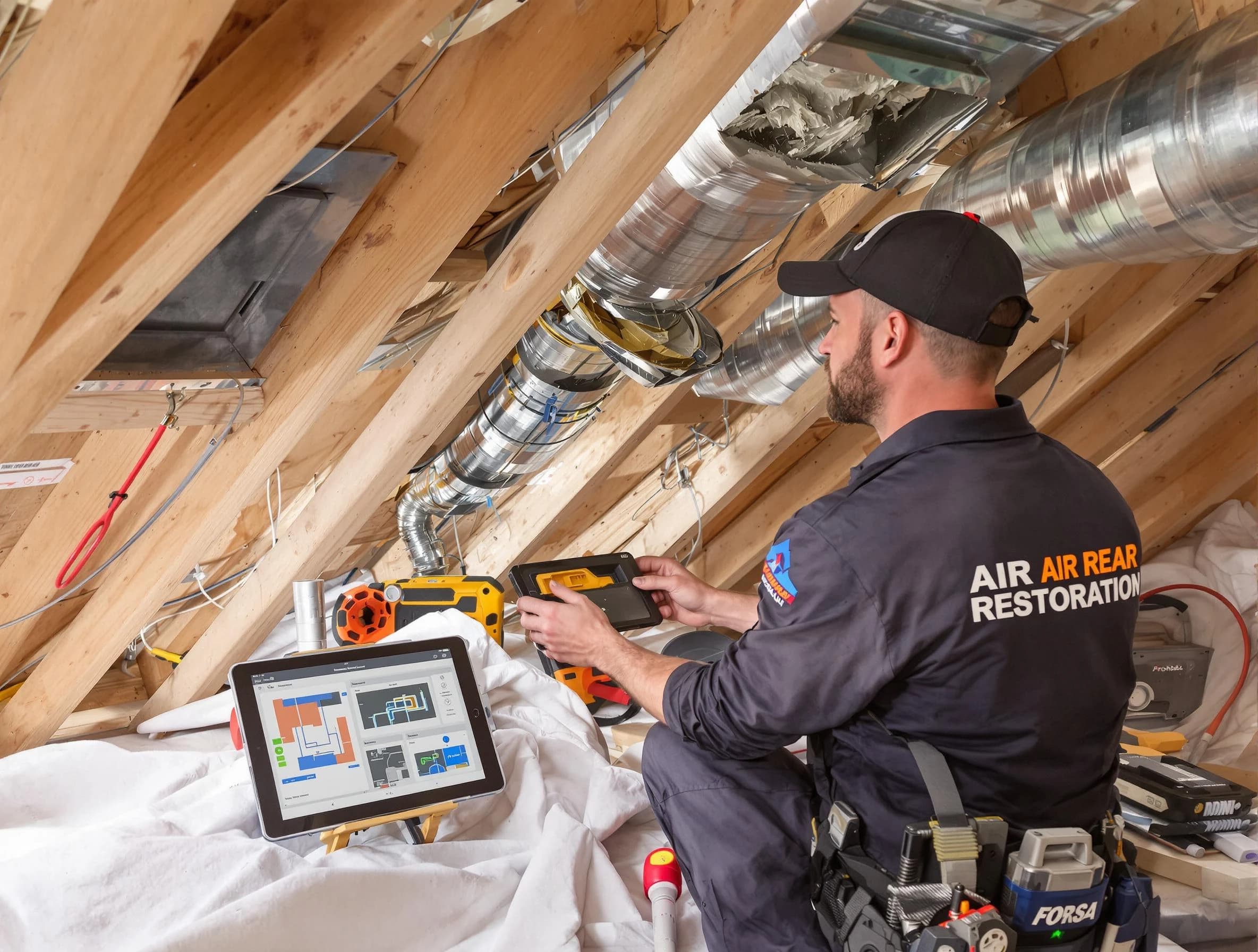 Jurupa Valley Air Duct Cleaning technician performing precise duct repair work in Jurupa Valley