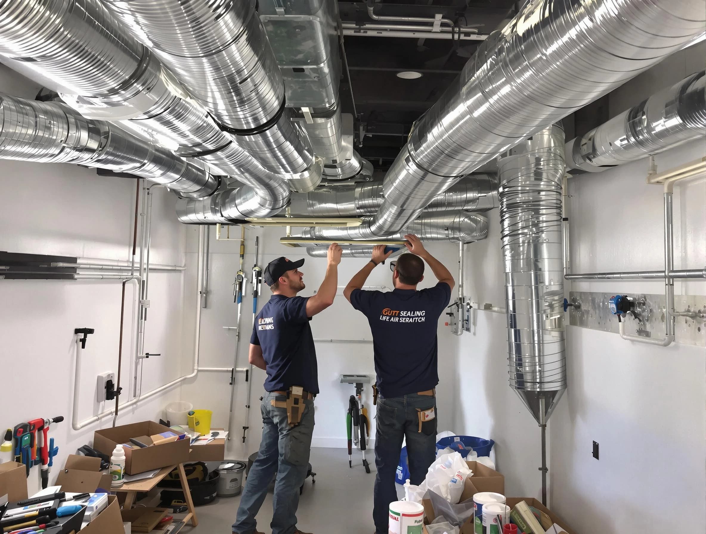 Jurupa Valley Air Duct Cleaning technician applying professional duct sealing solutions in Jurupa Valley