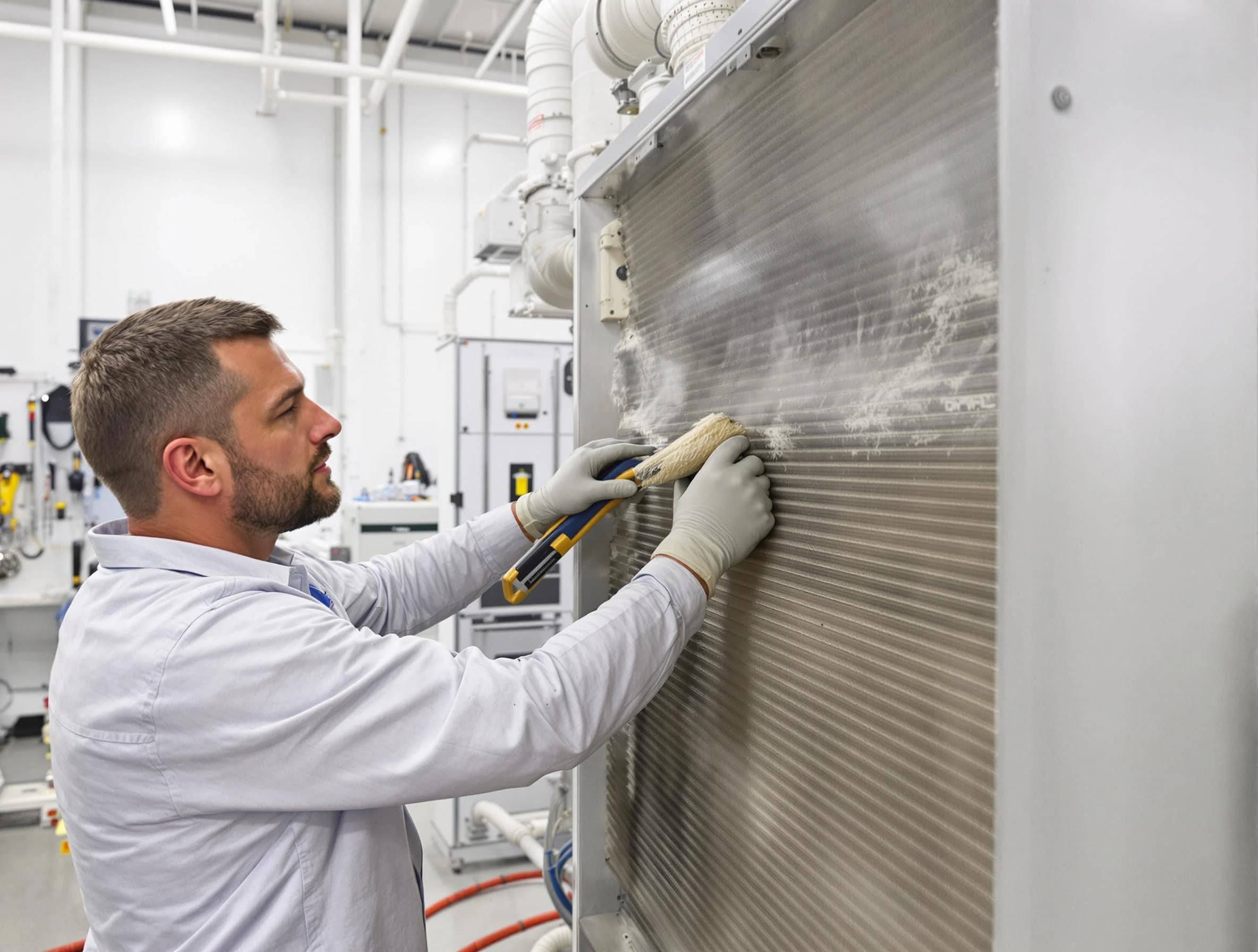 Jurupa Valley Air Duct Cleaning technician performing precision commercial coil cleaning at a Jurupa Valley business