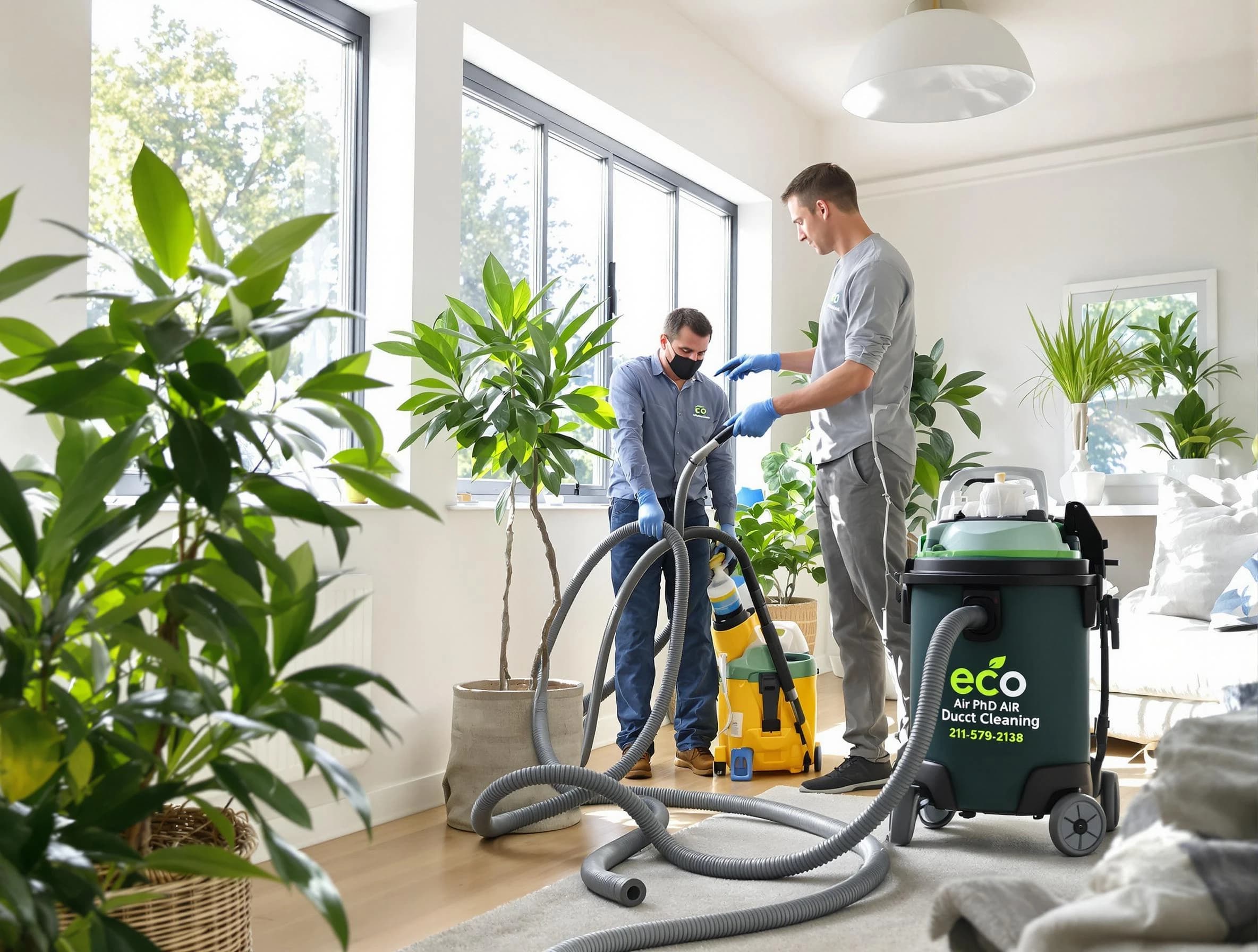 Jurupa Valley Air Duct Cleaning technician performing eco-friendly duct cleaning using sustainable methods in Jurupa Valley