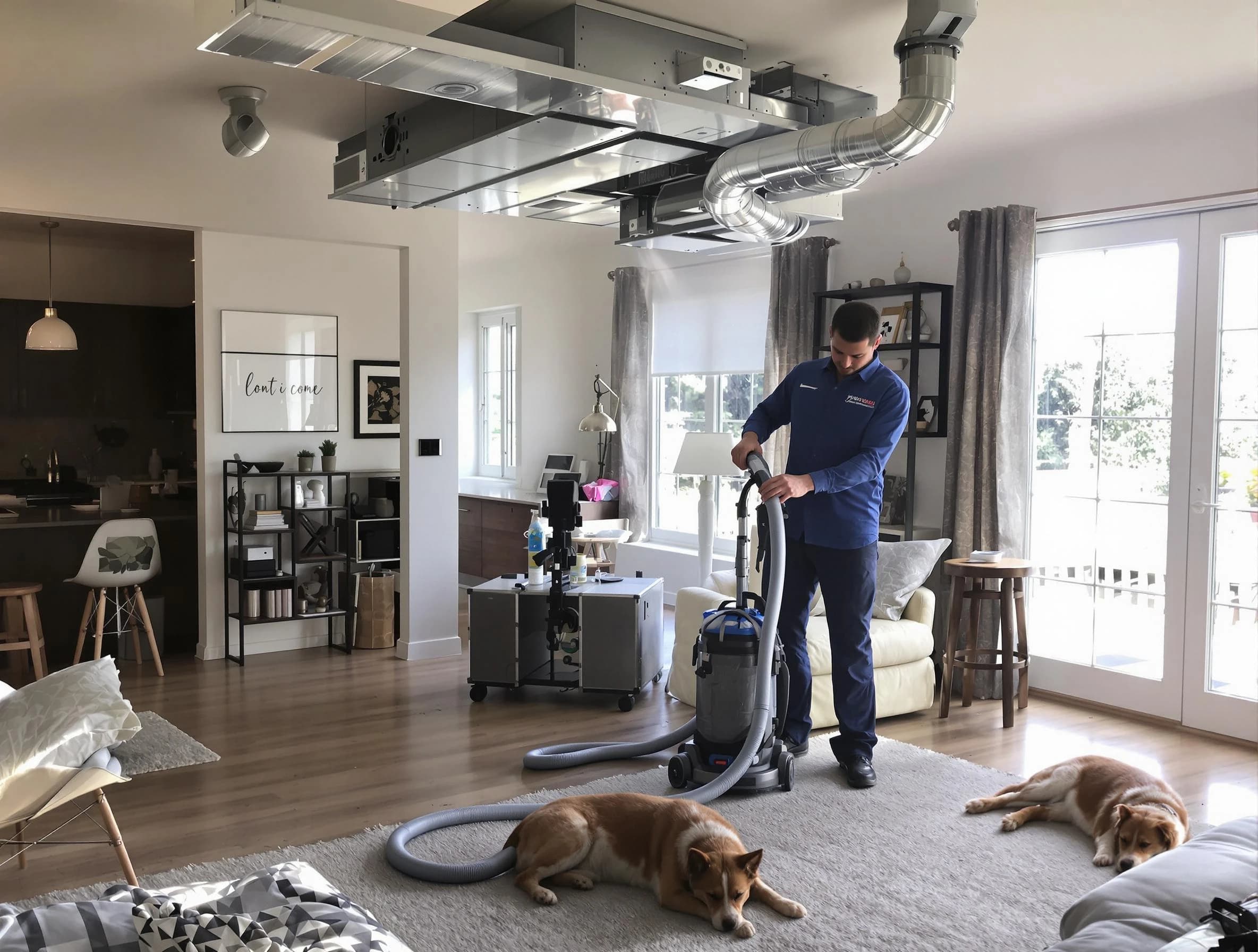 Jurupa Valley Air Duct Cleaning technician performing detailed indoor duct cleaning for improved air quality in Jurupa Valley